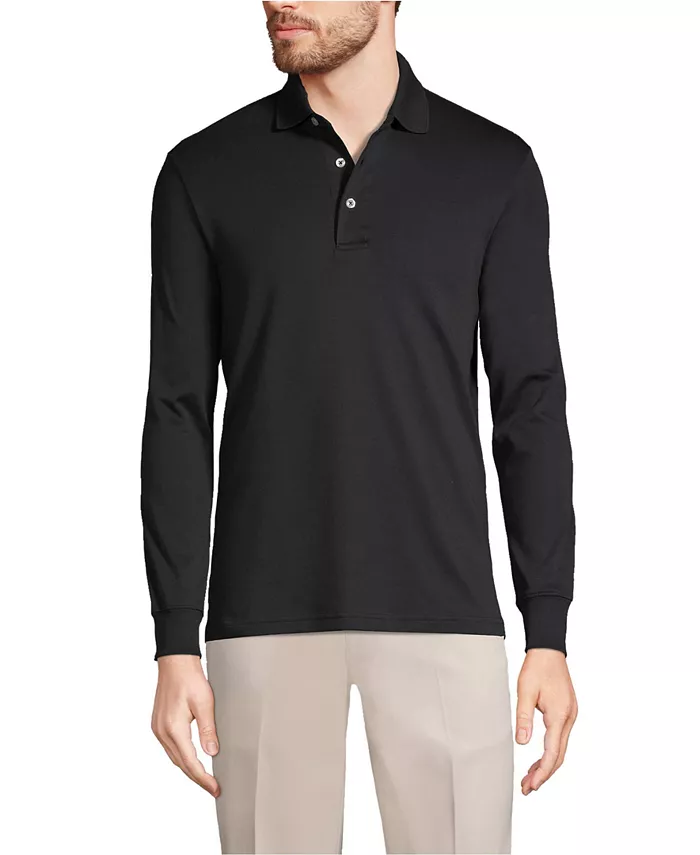Мужская хлопковая поло с длинным рукавом из Supima Lands' End, черный
Мужская хлопковая поло с длинным рукавом из Supima Lands' End, черный