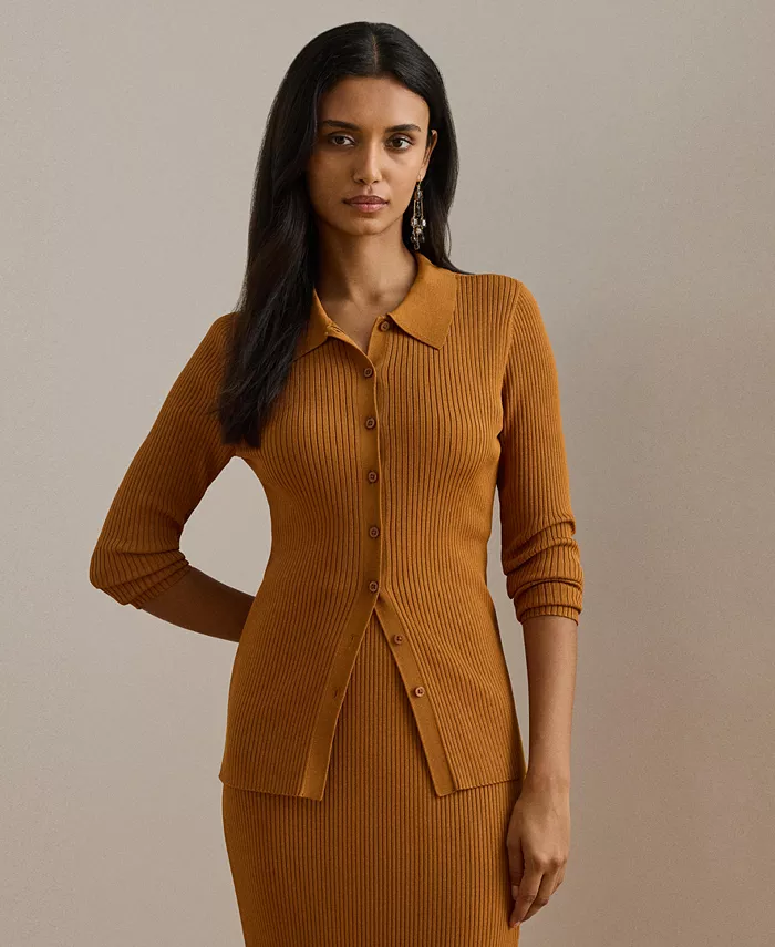 Женский кардиган-поло с длинными рукавами из ребристой вязки Lauren Ralph Lauren, коричневый
Женский кардиган-поло с длинными рукавами из ребристой вязки Lauren Ralph Lauren, коричневый