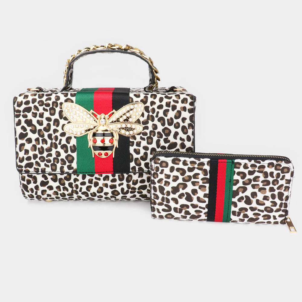 2PCS - Honey Bee Accented Color Block Leopard Patterned Tote Bag Wallet Set FASHNZFAB 
2PCS - Honey Bee Accented Color Block Leopard Patterned Tote Bag Wallet Set FASHNZFAB