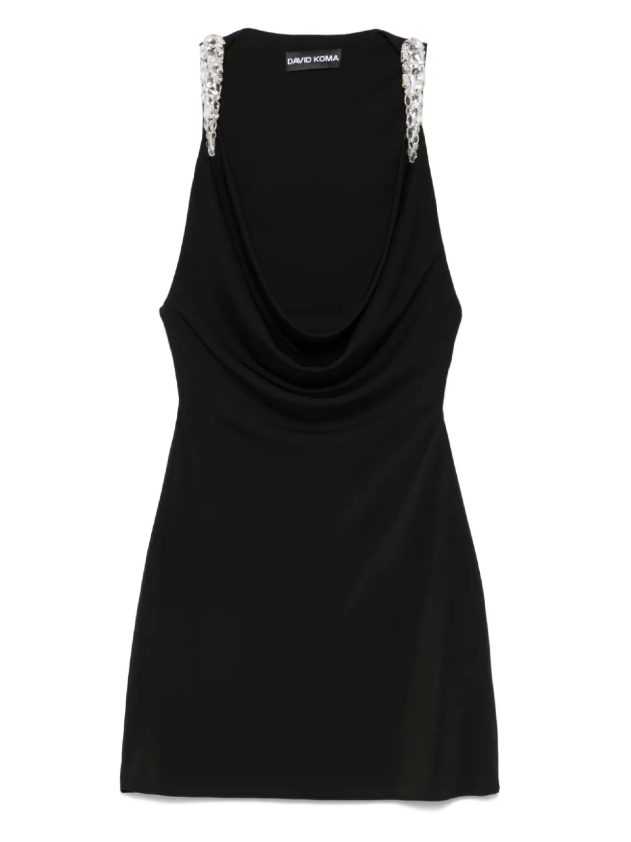 Мини-платье с вырезом-хомутиком и кристаллами-когтями David Koma, черный 
Мини-платье с вырезом-хомутиком и кристаллами-когтями David Koma, черный