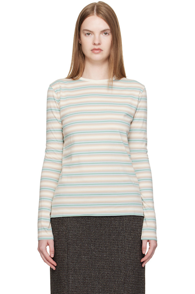 Auralee Футболка с длинными рукавами из трикотажа с градиентными полосами синего и бежевого цвета
Auralee Футболка с длинными рукавами из трикотажа с градиентными полосами синего и бежевого цвета