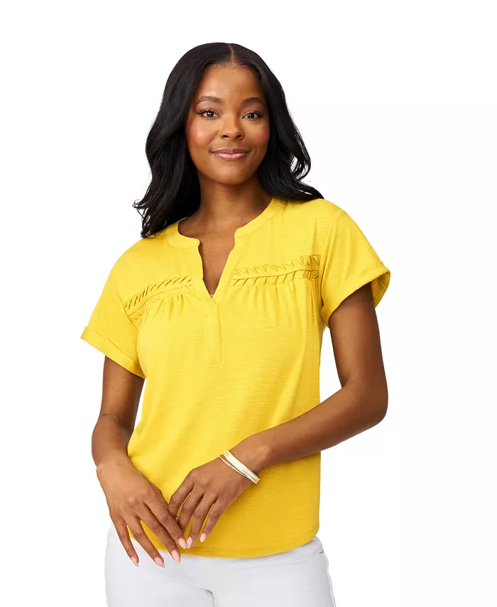 Женский топ с коротким рукавом и сборчатыми деталями Cable & Gauge, золотой
Женский топ с коротким рукавом и сборчатыми деталями Cable & Gauge, золотой