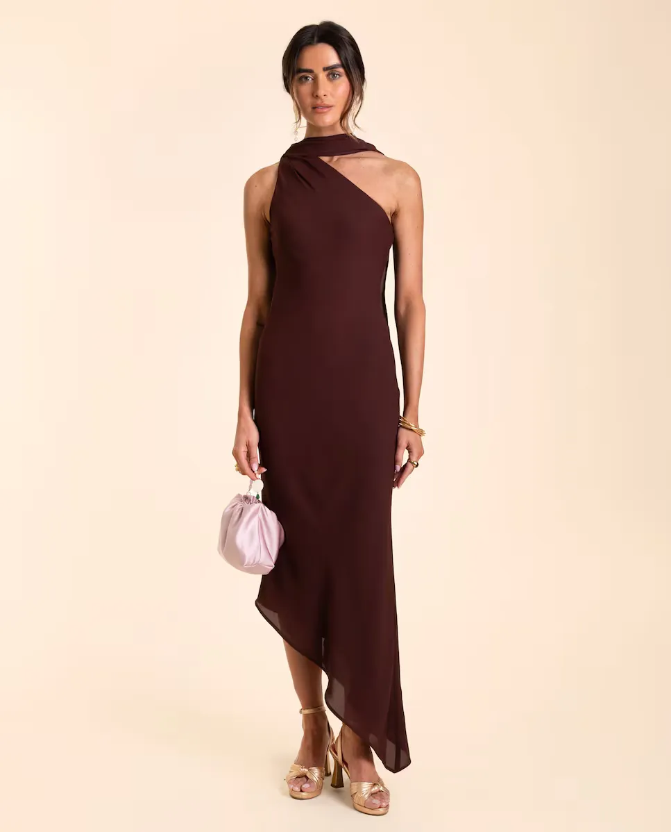 Асимметричное платье миди с шарфом The-Are, темно-коричневый
Асимметричное платье миди с шарфом The-Are, темно-коричневый