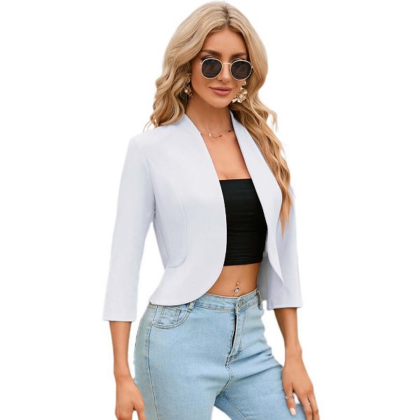 Женский укороченный блейзер без воротника с коротким рукавом Yesfashion, White
Женский укороченный блейзер без воротника с коротким рукавом Yesfashion, White