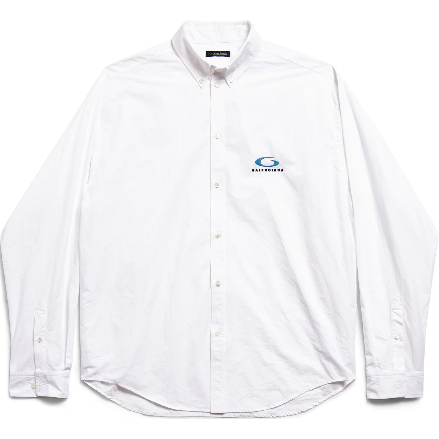 Белая хлопковая рубашка с вышитым логотипом Balenciaga
Белая хлопковая рубашка с вышитым логотипом Balenciaga