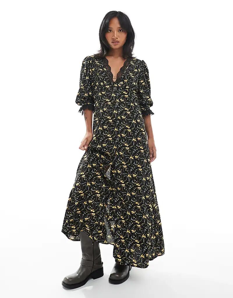 Платье макси Miss Selfridge Petite с кружевной отделкой на пуговицах, черное, в мелкий узор
Платье макси Miss Selfridge Petite с кружевной отделкой на пуговицах, черное, в мелкий узор