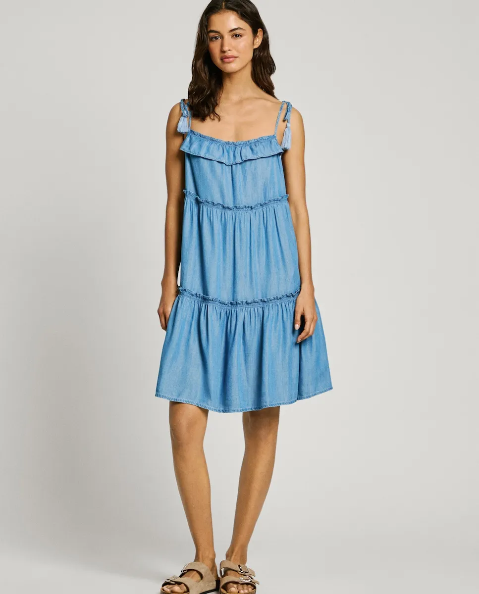 Платье на коротких бретелях с оборками Pepe Jeans, синий
Платье на коротких бретелях с оборками Pepe Jeans, синий