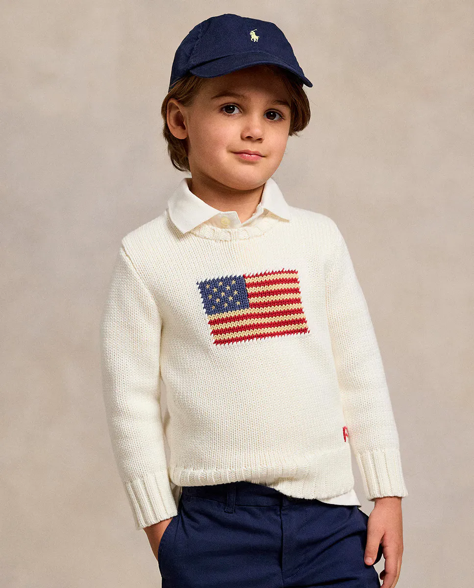 Хлопковый свитер для мальчика с флагом США Polo Ralph Lauren, цвет Crudo
Хлопковый свитер для мальчика с флагом США Polo Ralph Lauren, цвет Crudo