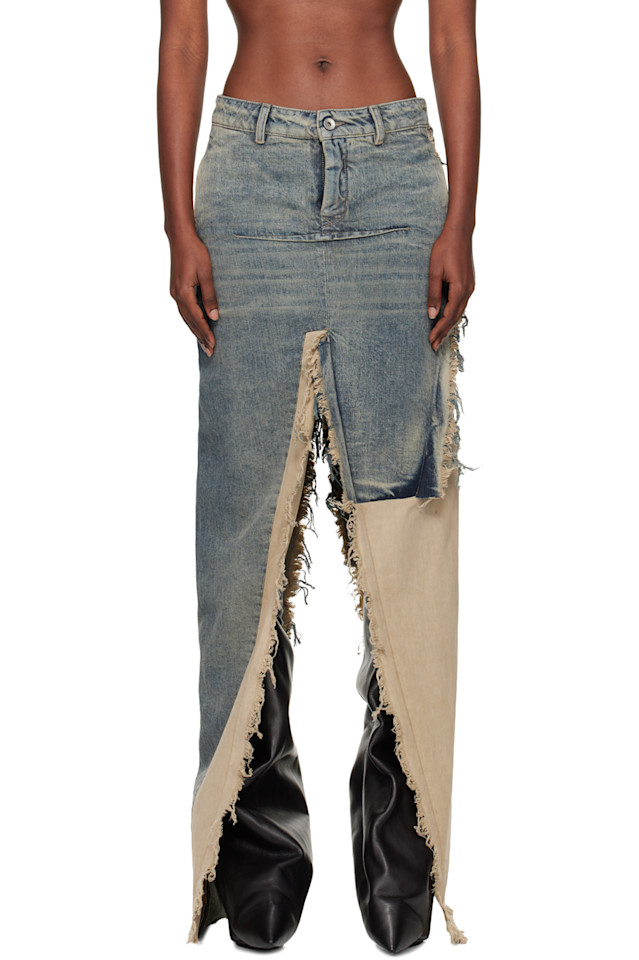 Rick Owens Длинная юбка из джинсовой ткани в сине-бежевых тонах
Rick Owens Длинная юбка из джинсовой ткани в сине-бежевых тонах