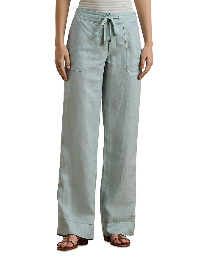 Льняные брюки с широкими штанинами, Regular & Petite Ralph Lauren, синий 
Льняные брюки с широкими штанинами, Regular & Petite Ralph Lauren, синий