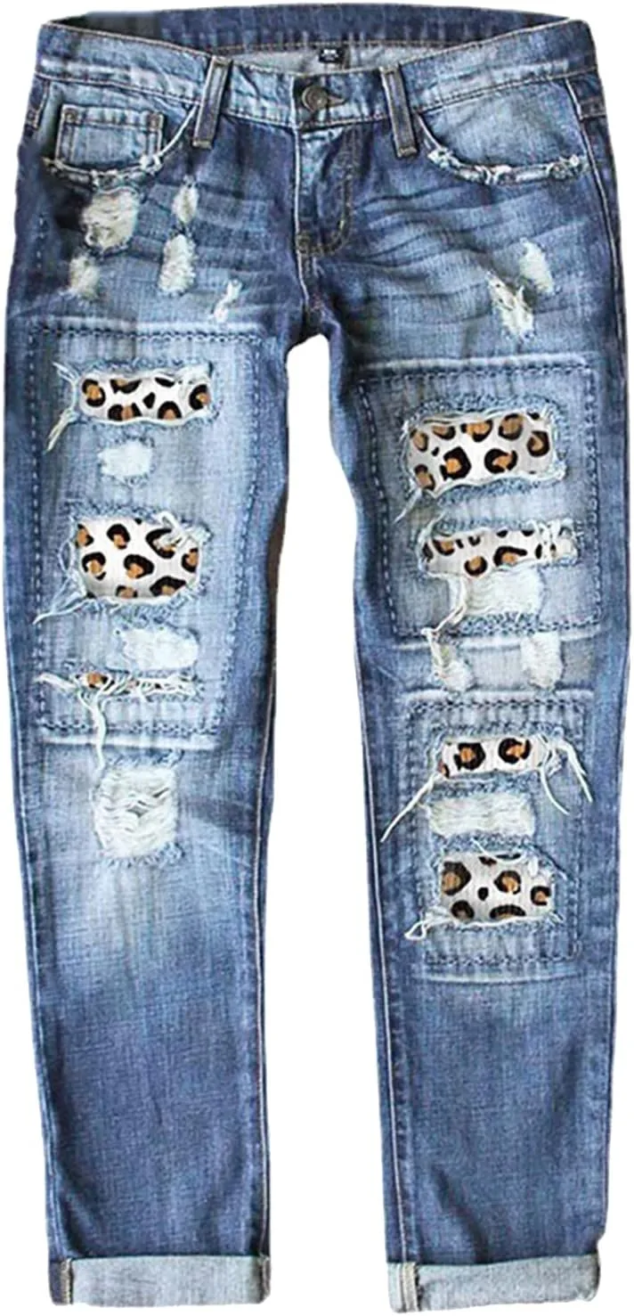 Женские рваные джинсы Boyfriend с леопардовым принтом TACSTRUN
Женские рваные джинсы Boyfriend с леопардовым принтом TACSTRUN