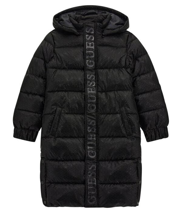 Куртка детская Guess длинная с капюшоном, черный 
Куртка детская Guess длинная с капюшоном, черный