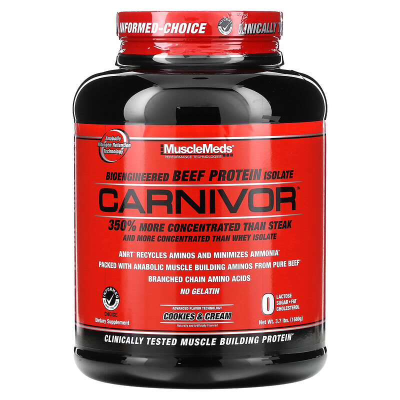 MuscleMeds, Carnivor, биоинженерный изолят говяжьего протеина, печенье и сливки, 1680 г (3,7 фунта)
MuscleMeds, Carnivor, биоинженерный изолят говяжьего протеина, печенье и сливки, 1680 г (3,7 фунта)