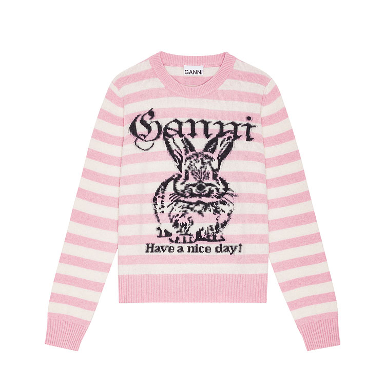 Полосатый свитер с принтом Bunny GANNI, розовый
Полосатый свитер с принтом Bunny GANNI, розовый