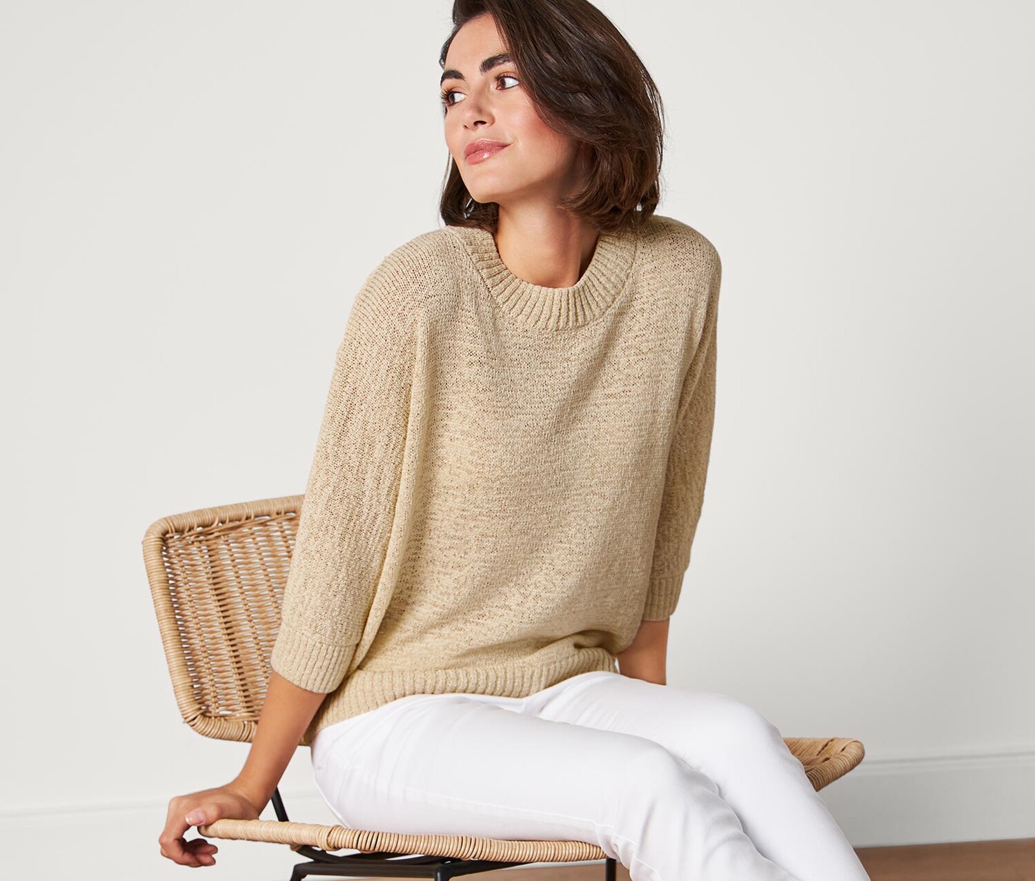 Летний вязаный свитер из ленточной пряжи Tchibo, песочного цвета
Летний вязаный свитер из ленточной пряжи Tchibo, песочного цвета