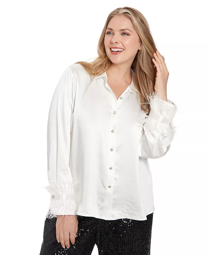 Рубашка больших размеров из атласа с воротником и отделкой перьями на рукавах Muse, белый
Рубашка больших размеров из атласа с воротником и отделкой перьями на рукавах Muse, белый