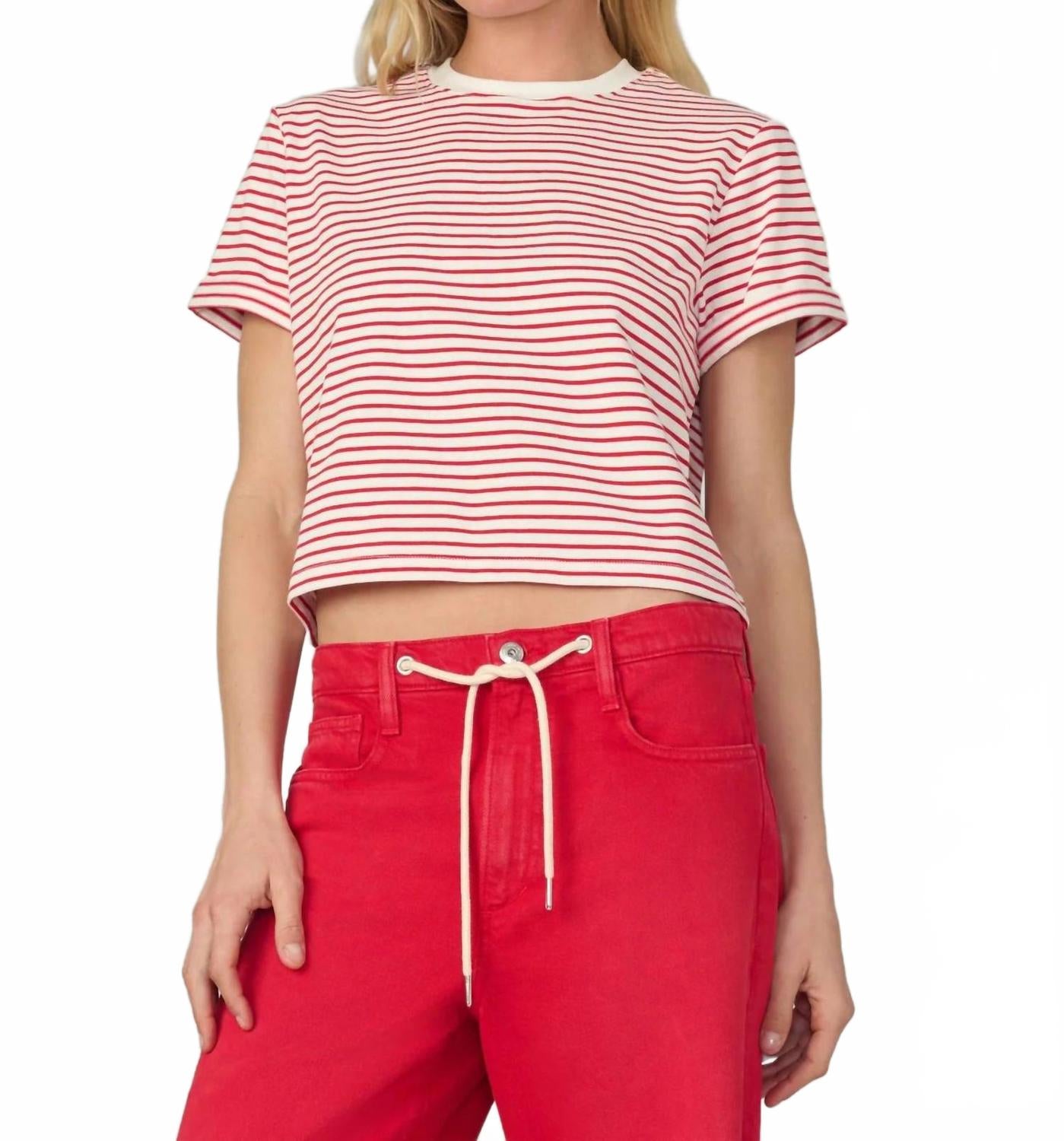 Полосатая бокси футболка в бело-вишневом цвете JOE'S Jeans
Полосатая бокси футболка в бело-вишневом цвете JOE'S Jeans