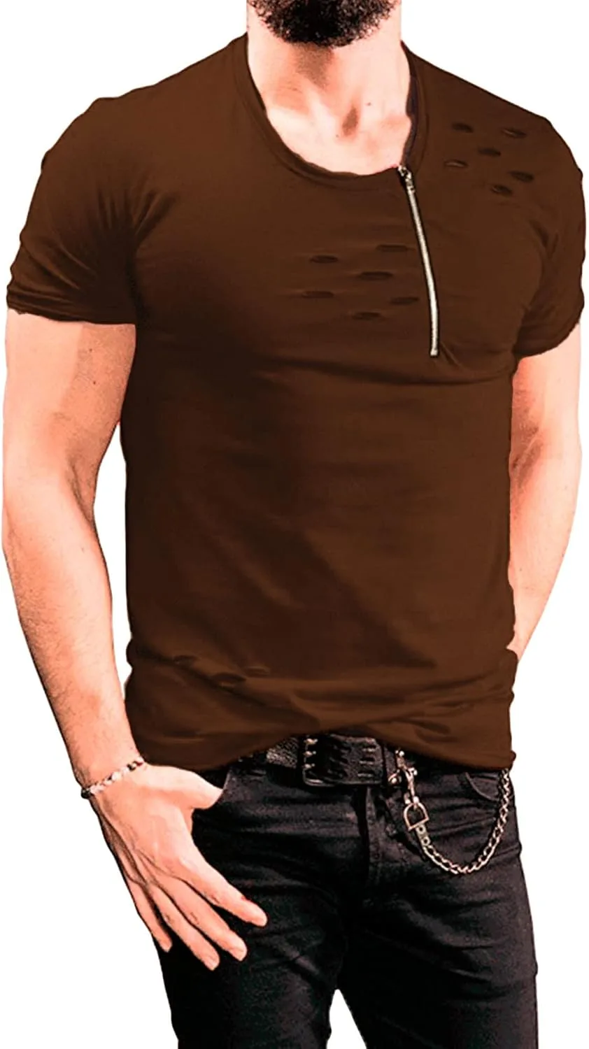 JEsilunmaMY мужская футболка с коротким рукавом и молнией, рваная, casual
JEsilunmaMY мужская футболка с коротким рукавом и молнией, рваная, casual