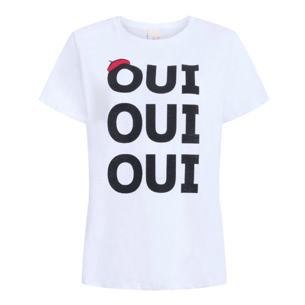 Женская укороченная футболка Cinq a Sept Oui Oui Oui, белая 
Женская укороченная футболка Cinq a Sept Oui Oui Oui, белая