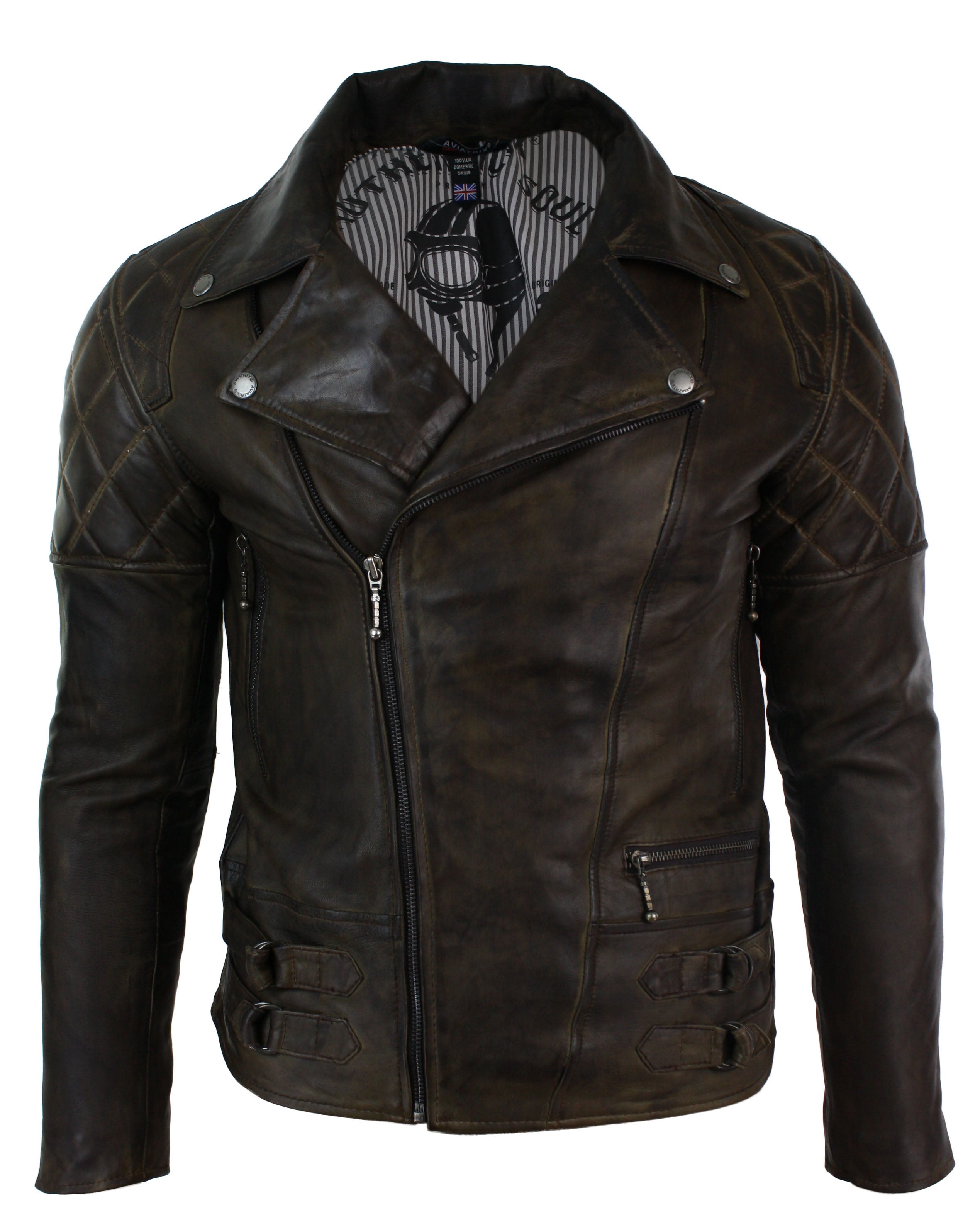 Кожаная куртка байкера с перекрестной молнией TruClothing, коричневый 
Кожаная куртка байкера с перекрестной молнией TruClothing, коричневый