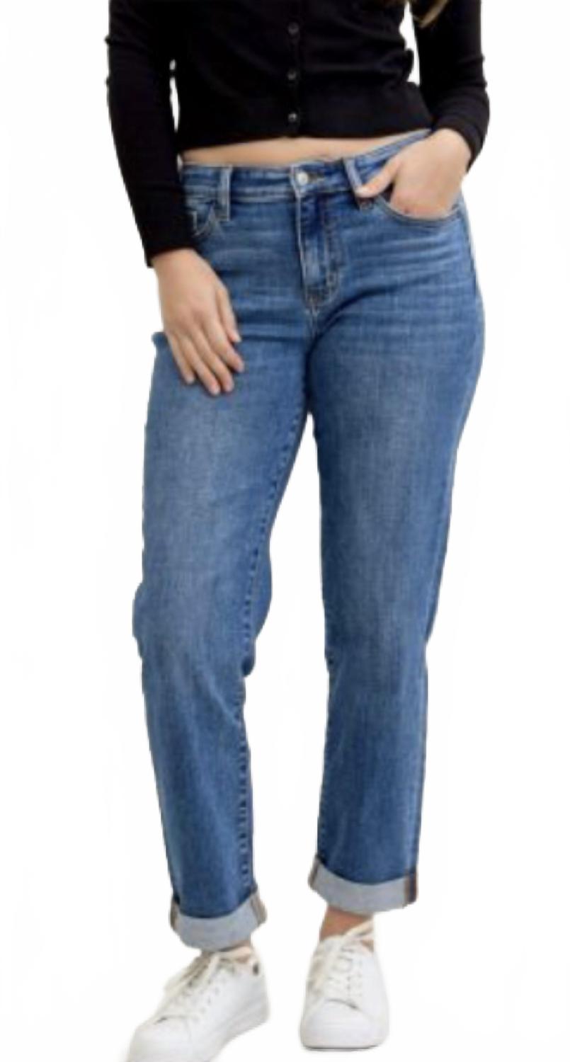 Классические укороченные джинсы-бойфренды с манжетами голубого цвета Judy Blue
Классические укороченные джинсы-бойфренды с манжетами голубого цвета Judy Blue