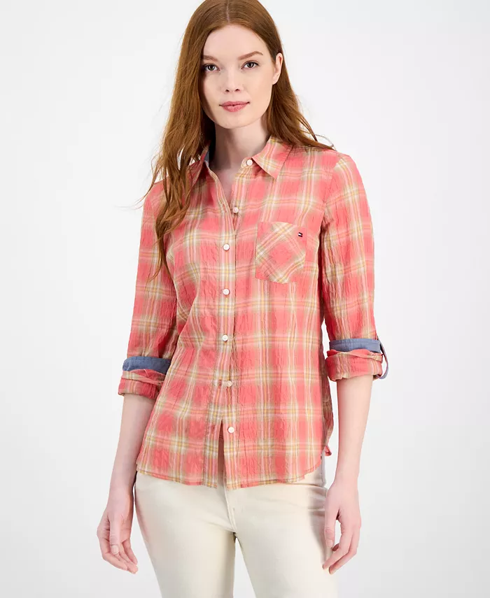 Женская рубашка в клетку с мятой фактурой и отворотами на рукавах Tommy Hilfiger, оранжевый
Женская рубашка в клетку с мятой фактурой и отворотами на рукавах Tommy Hilfiger, оранжевый