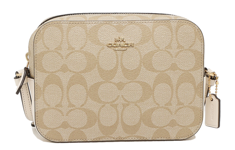 COACH Фотосумка из ткани с кожаной отделкой Женская наплечная сумка через плечо бежевая и белая 
COACH Фотосумка из ткани с кожаной отделкой Женская наплечная сумка через плечо бежевая и белая