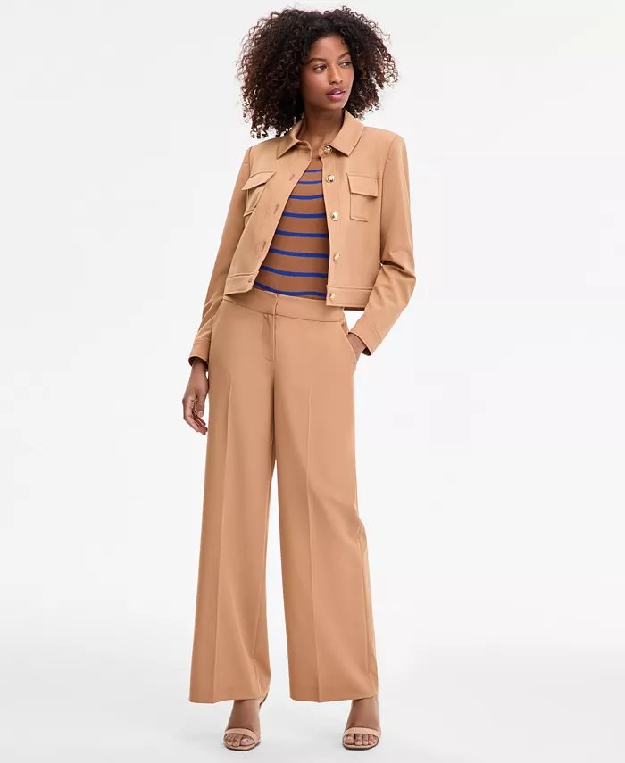 Женская укороченная куртка, полосатый свитер с короткими рукавами и брюки широкого кроя Tahari ASL, слоновая кость/кремовый
Женская укороченная куртка, полосатый свитер с короткими рукавами и брюки широкого кроя Tahari ASL, слоновая кость/кремовый