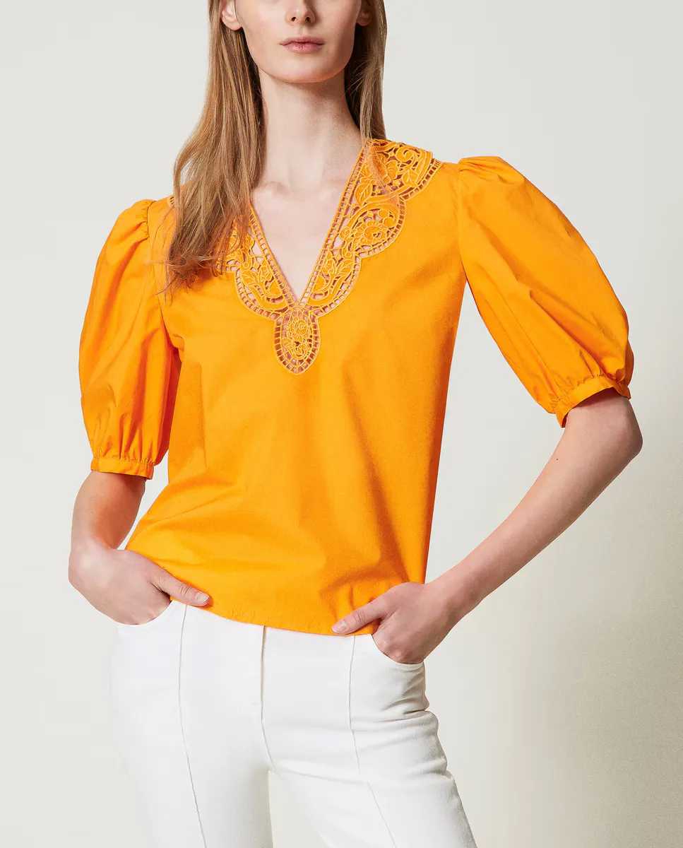 Женская поплиновая блузка с английской вышивкой Twinset, оранжевый
Женская поплиновая блузка с английской вышивкой Twinset, оранжевый