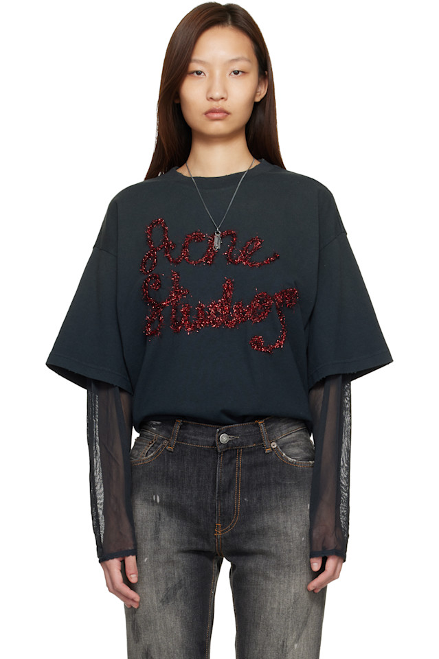 Acne Studios Серая многослойная футболка с логотипом
Acne Studios Серая многослойная футболка с логотипом