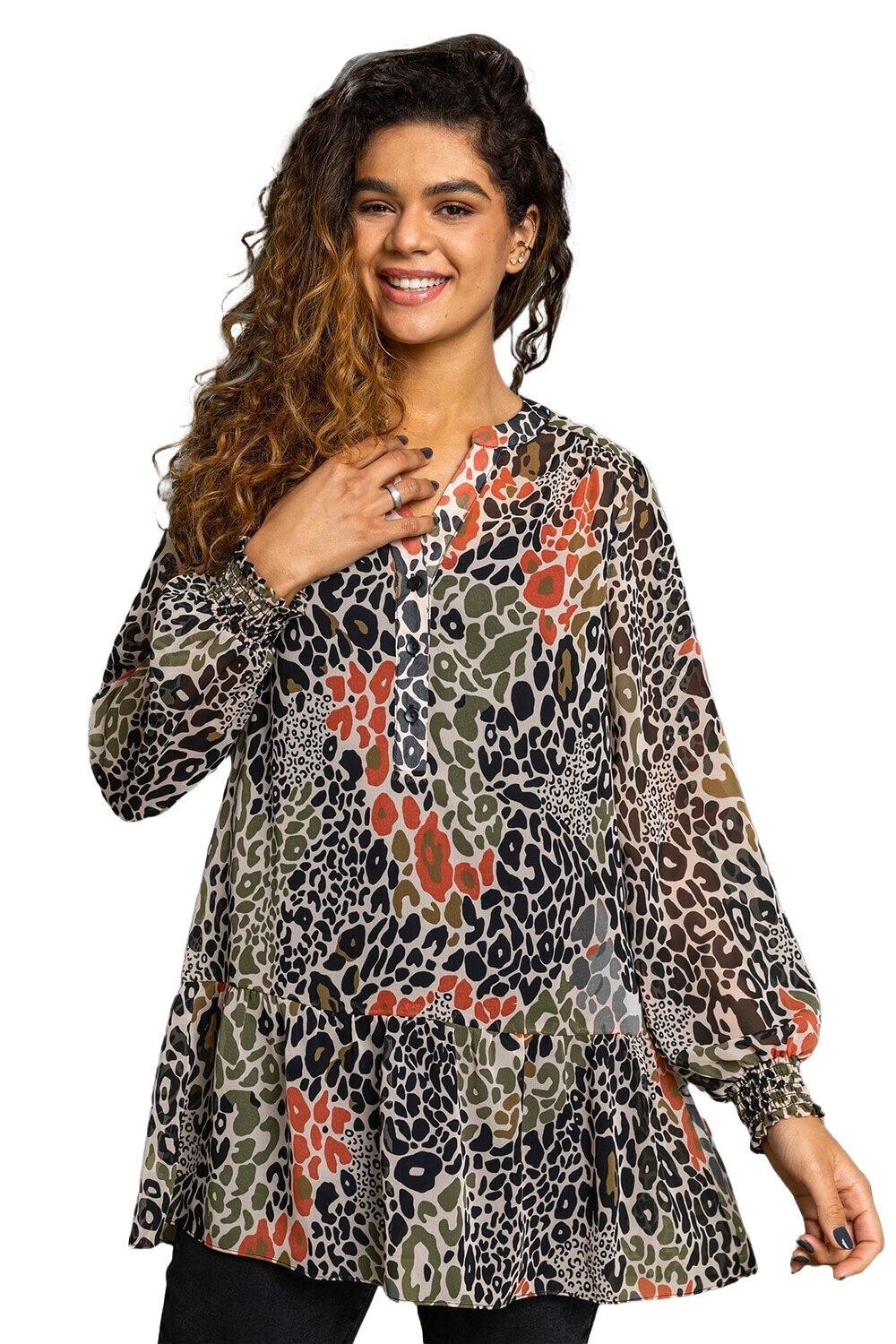 Шифоновый топ с баской с животным принтом Roman, коричневый
Шифоновый топ с баской с животным принтом Roman, коричневый