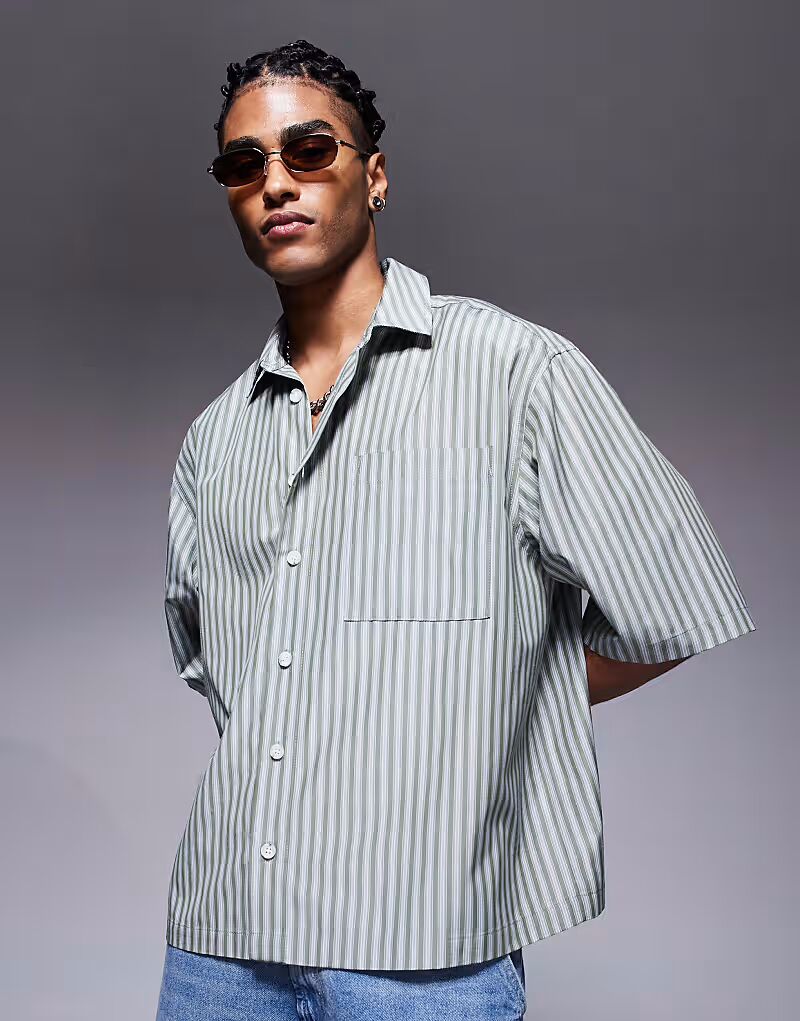 Рубашка свободного кроя с короткими рукавами и полосками зеленого цвета от ASOS DESIGN 
Рубашка свободного кроя с короткими рукавами и полосками зеленого цвета от ASOS DESIGN