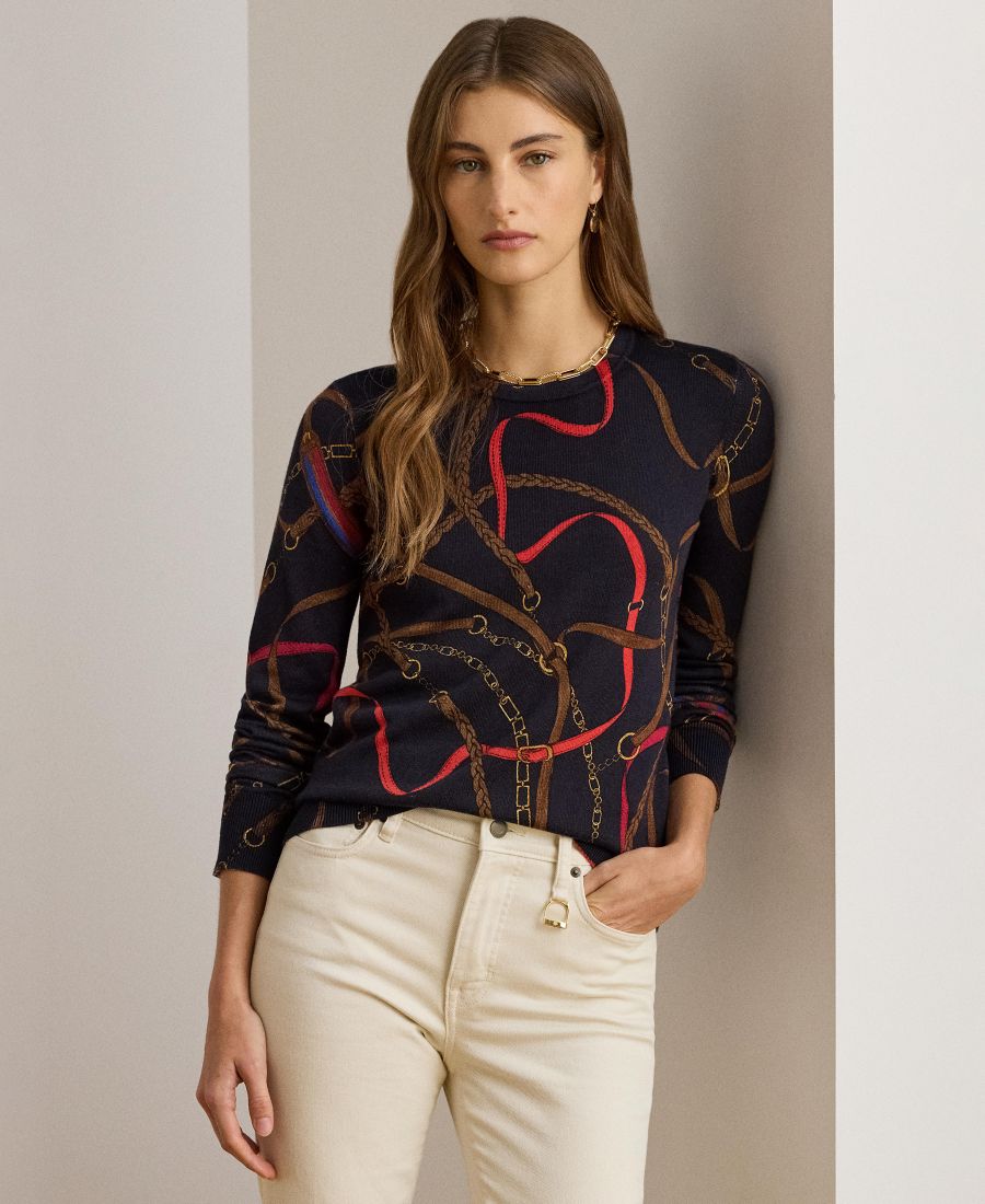 Женский свитер с длинными рукавами и принтом в виде пояса Lauren Ralph Lauren, Navy Multi
Женский свитер с длинными рукавами и принтом в виде пояса Lauren Ralph Lauren, Navy Multi