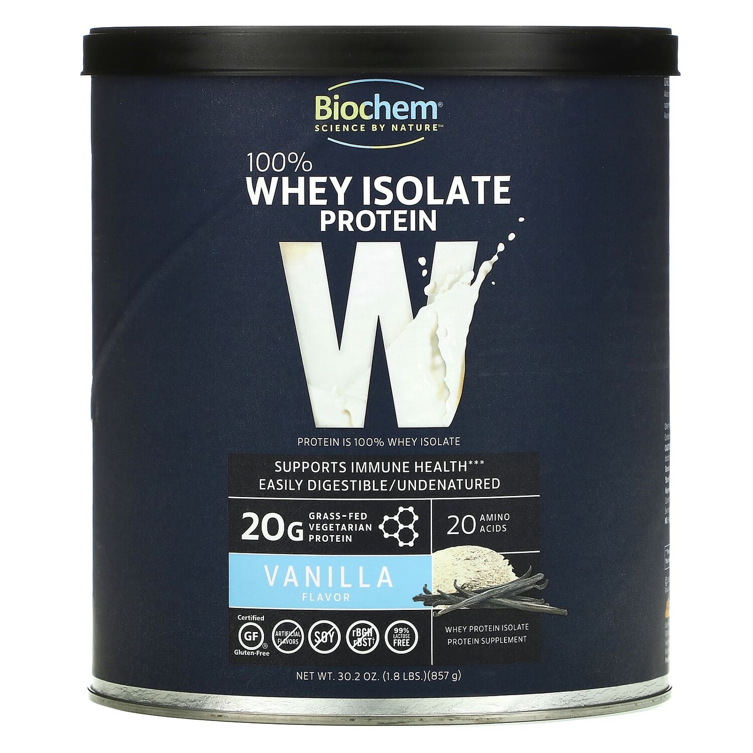 Biochem 100% Whey Isolate Protein Vanilla 30.2 oz (857 g)
Biochem 100% Whey Isolate Protein Vanilla 30.2 oz (857 g)