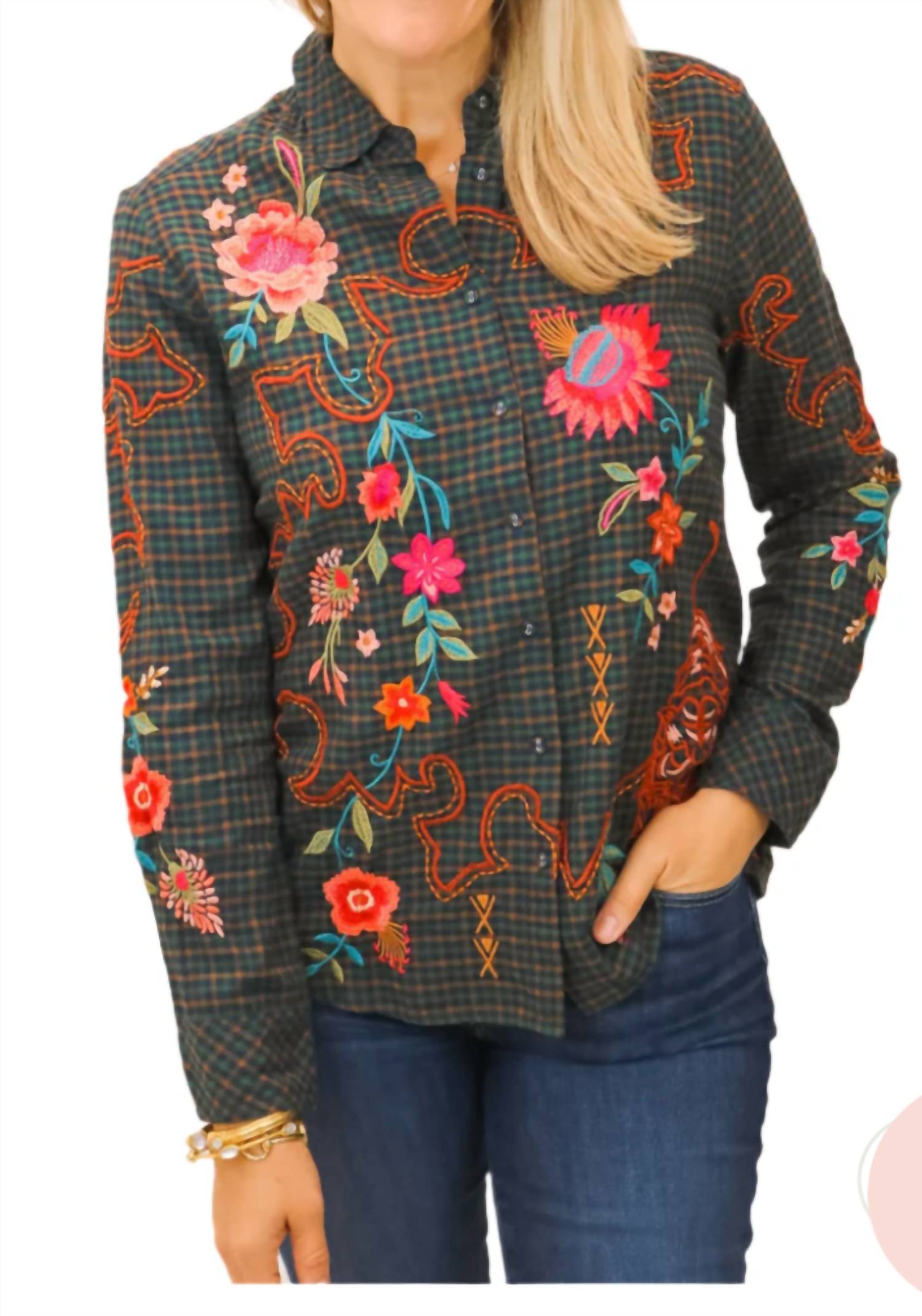 Рубашка Nylah Button Down в зеленую клетку Johnny Was
Рубашка Nylah Button Down в зеленую клетку Johnny Was