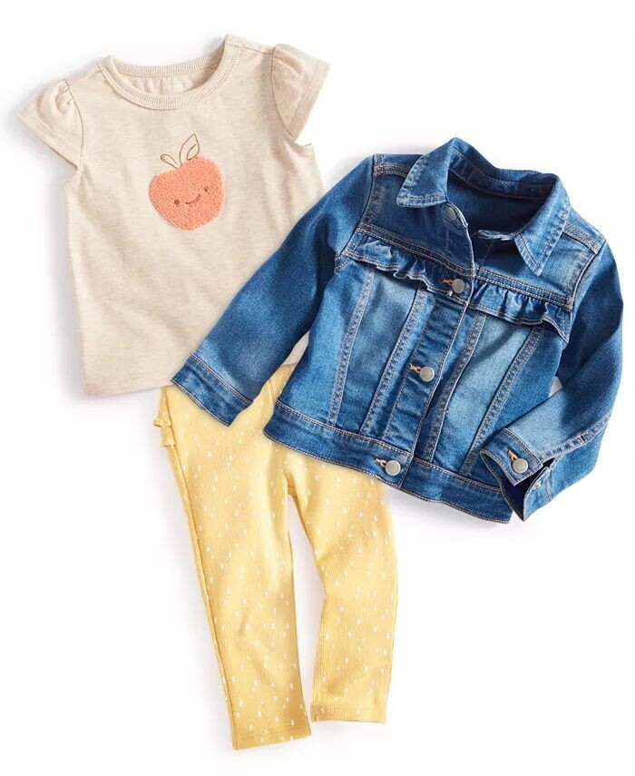 Джинсовая куртка с рюшами для маленьких девочек, футболка с рисунком Apple и леггинсы в рубчик с рюшами на спине First Impressions, синий
Джинсовая куртка с рюшами для маленьких девочек, футболка с рисунком Apple и леггинсы в рубчик с рюшами на спине First Impressions, синий