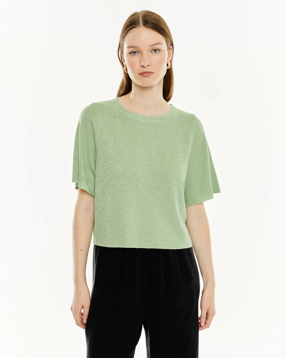 Женский свитер с люрексом с коротким рукавом System Action, зеленый
Женский свитер с люрексом с коротким рукавом System Action, зеленый