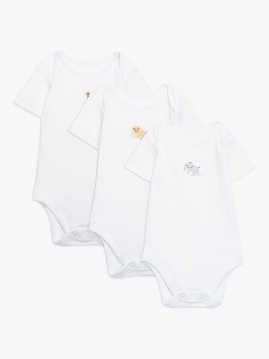 Боди с короткими рукавами и вышивкой животных John Lewis для малышей, 3 шт., белые, Белый, Боди с короткими рукавами и вышивкой животных John Lewis для малышей, 3 шт., белые