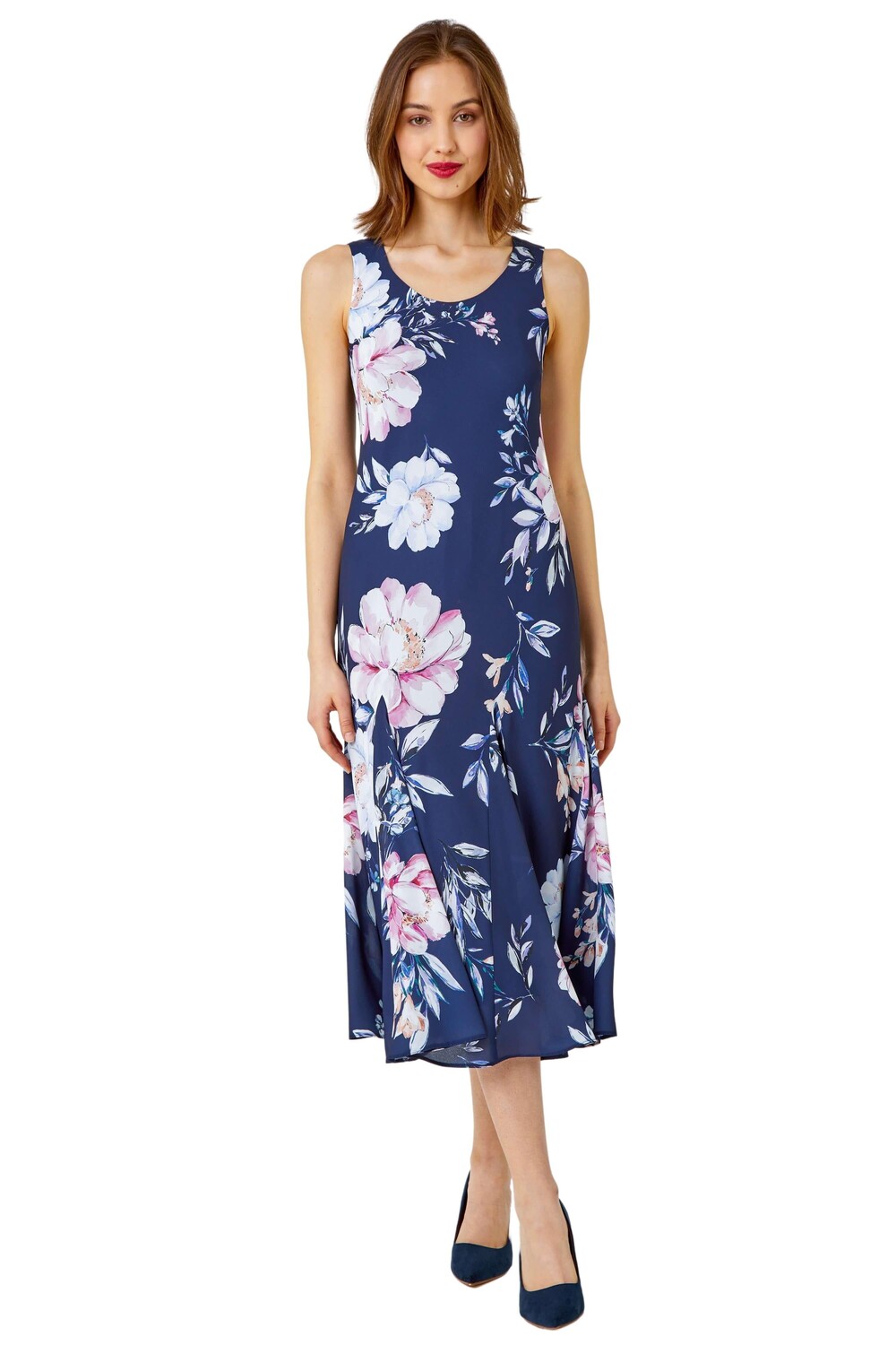 Платье миди без рукавов с цветочным принтом и косой окантовкой Roman, синий
Платье миди без рукавов с цветочным принтом и косой окантовкой Roman, синий