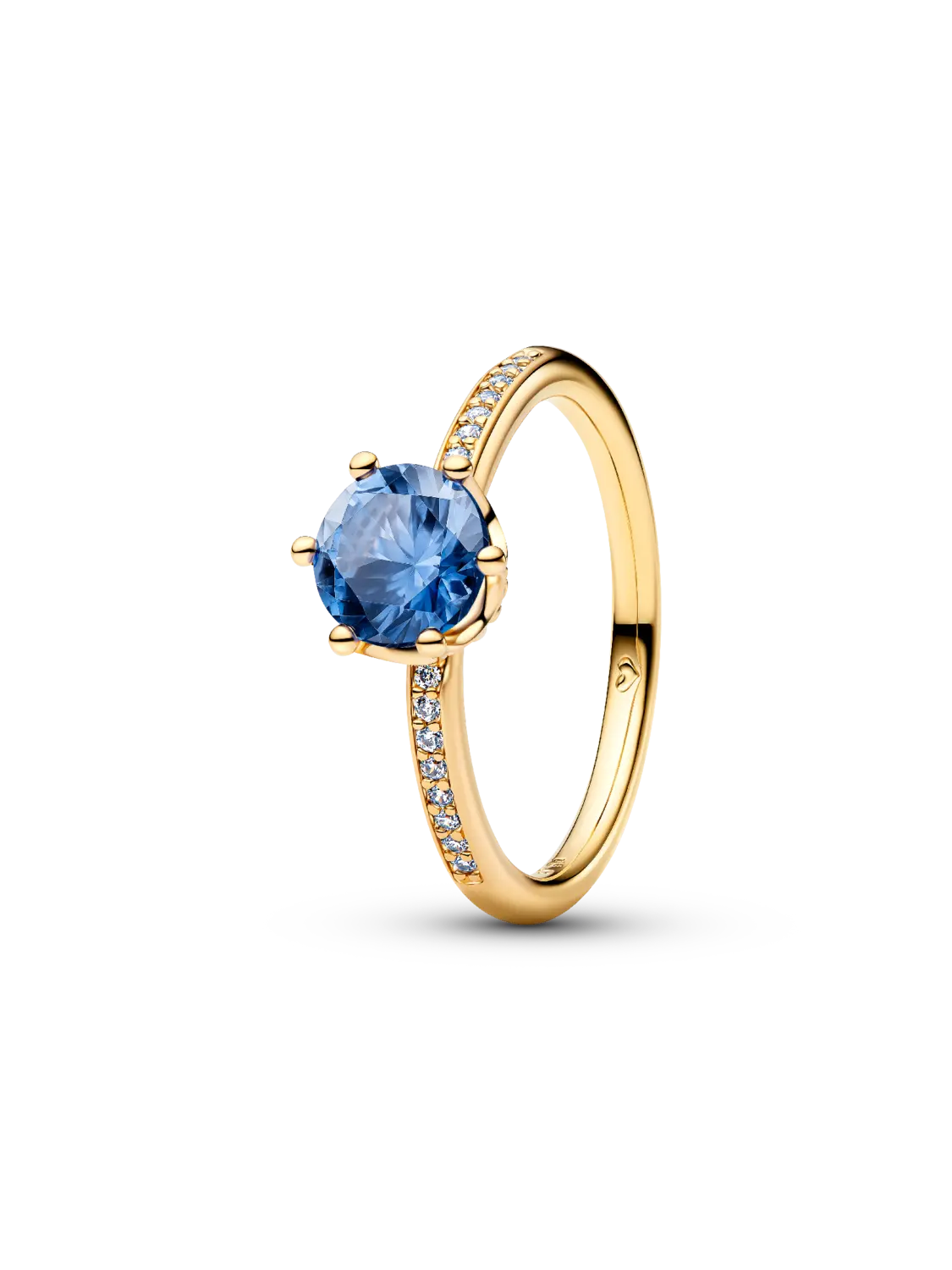 Кольцо-солитер Сверкающая голубая корона Pandora, 14-каратное золотое покрытие