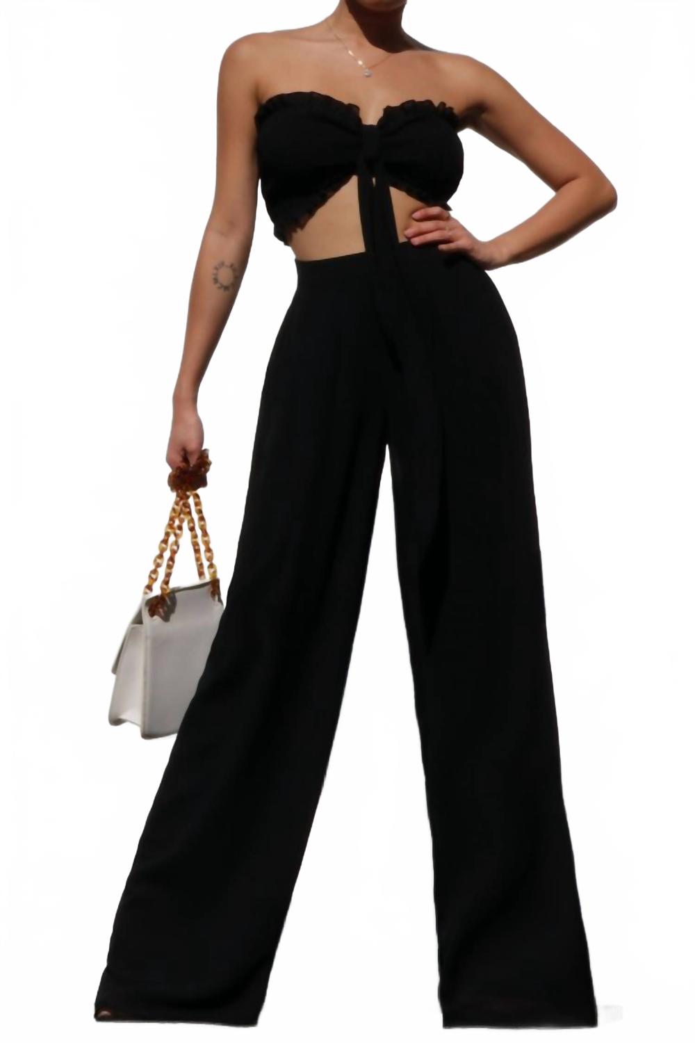 Алана топ без бретелей и комплект брюк в черном Dress Day
Алана топ без бретелей и комплект брюк в черном Dress Day