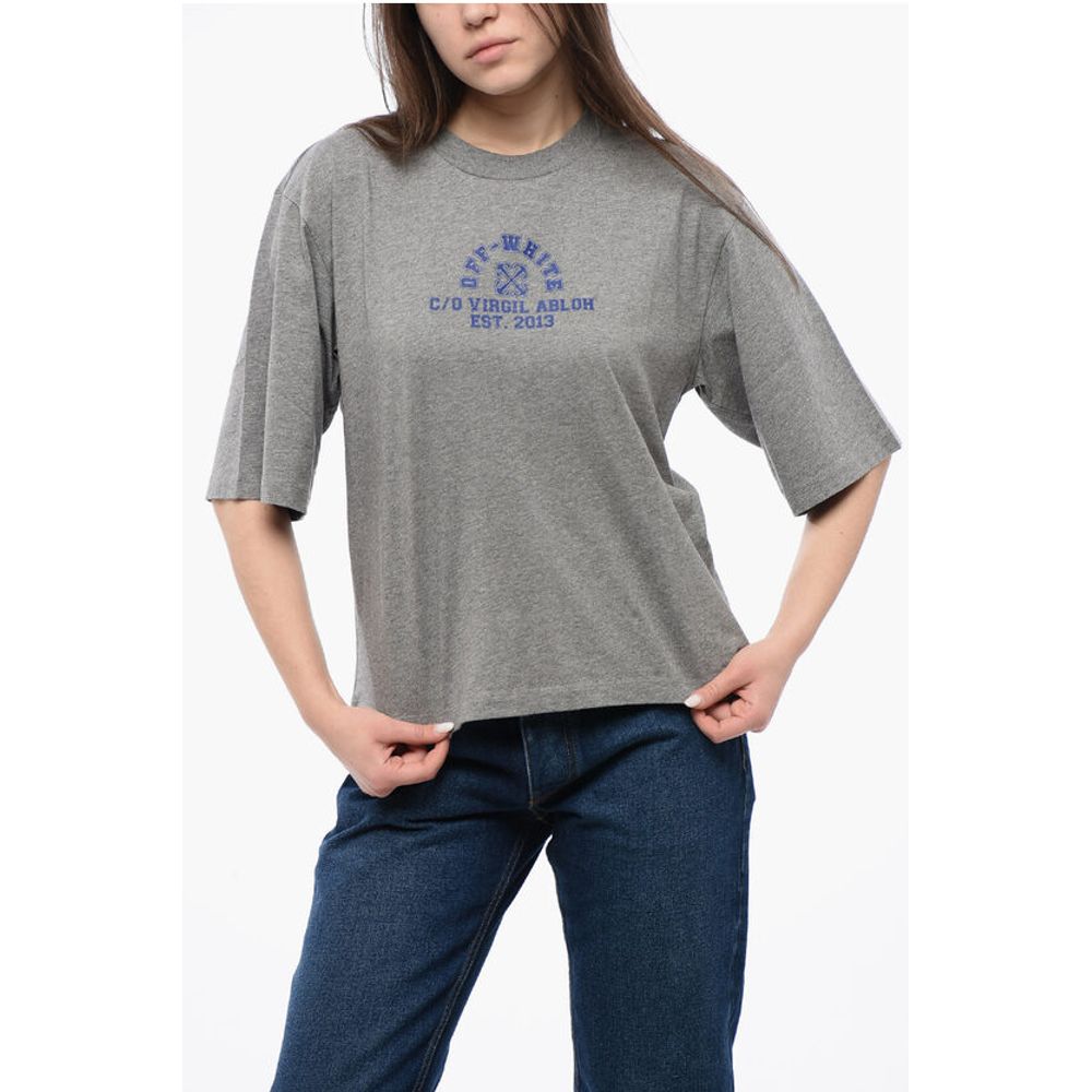 Футболка из хлопка с круглым вырезом и принтом-логотипом Off-White, Gray 
Футболка из хлопка с круглым вырезом и принтом-логотипом Off-White, Gray