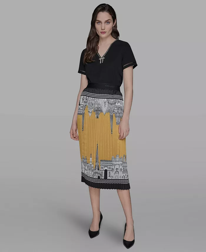 Женская плиссированная юбка миди Paris Scene KARL LAGERFELD PARIS, мультиколор 
Женская плиссированная юбка миди Paris Scene KARL LAGERFELD PARIS, мультиколор