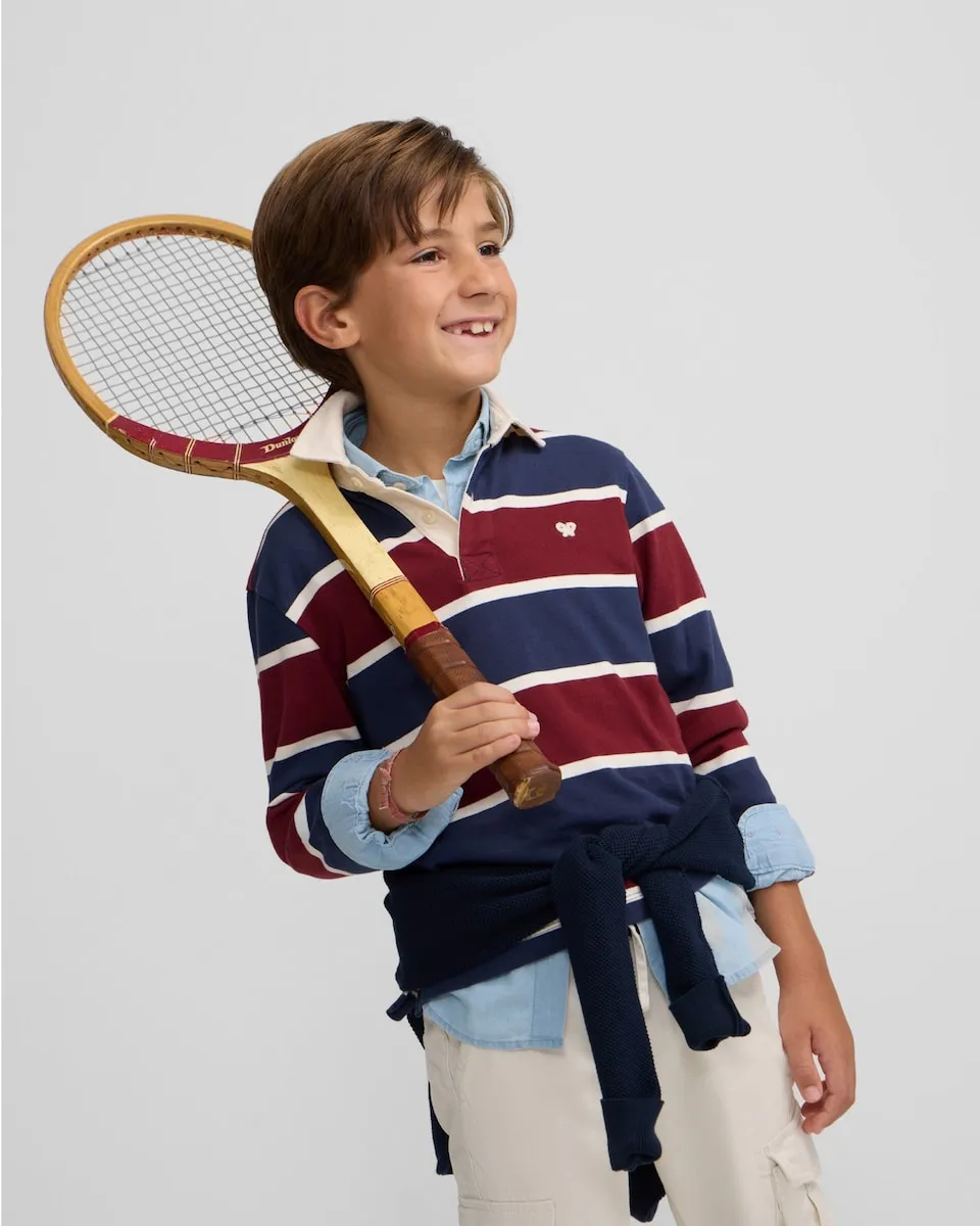 Классическая детская рубашка-поло с полосками в бордовых тонах Silbon
Классическая детская рубашка-поло с полосками в бордовых тонах Silbon