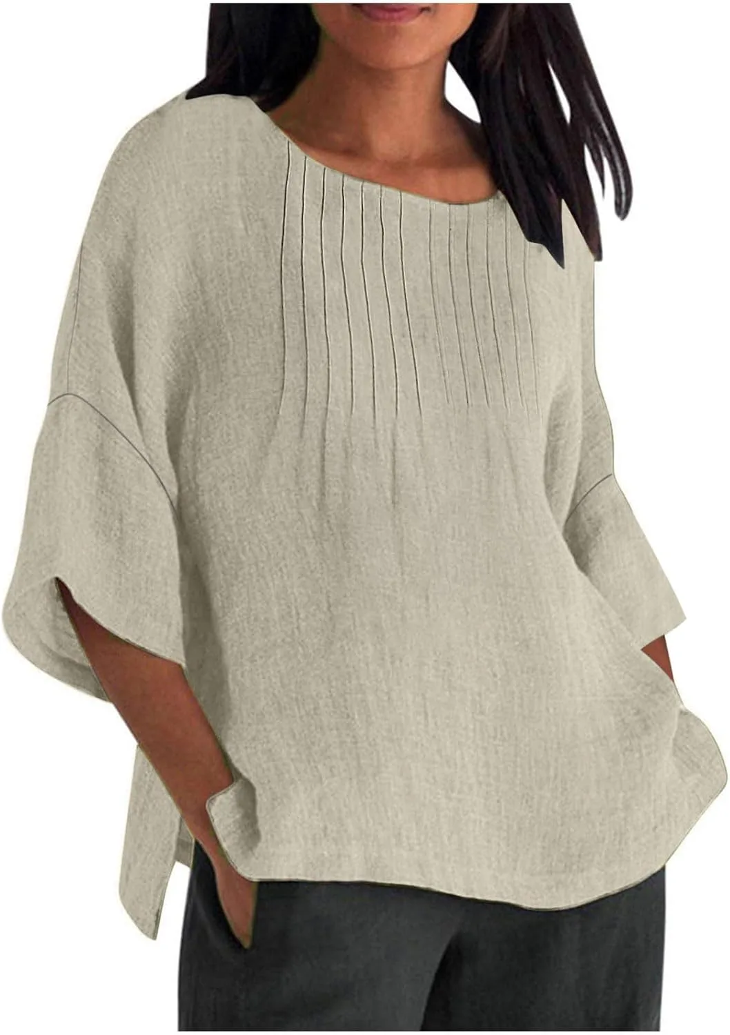 Женская блузка из льна с рукавом 3/4 и круглым вырезом AKTCVVJ
Женская блузка из льна с рукавом 3/4 и круглым вырезом AKTCVVJ