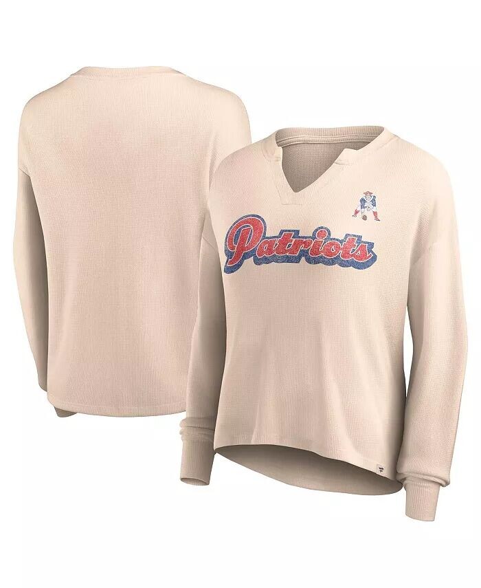 Женская светло-коричневая рваная футболка New England Patriots Go For It с вырезом вафельной вязки, легкая футболка с длинными рукавами Fanatics, бежевый 
Женская светло-коричневая рваная футболка New England Patriots Go For It с вырезом вафельной вязки, легкая футболка с длинными рукавами Fanatics, бежевый
