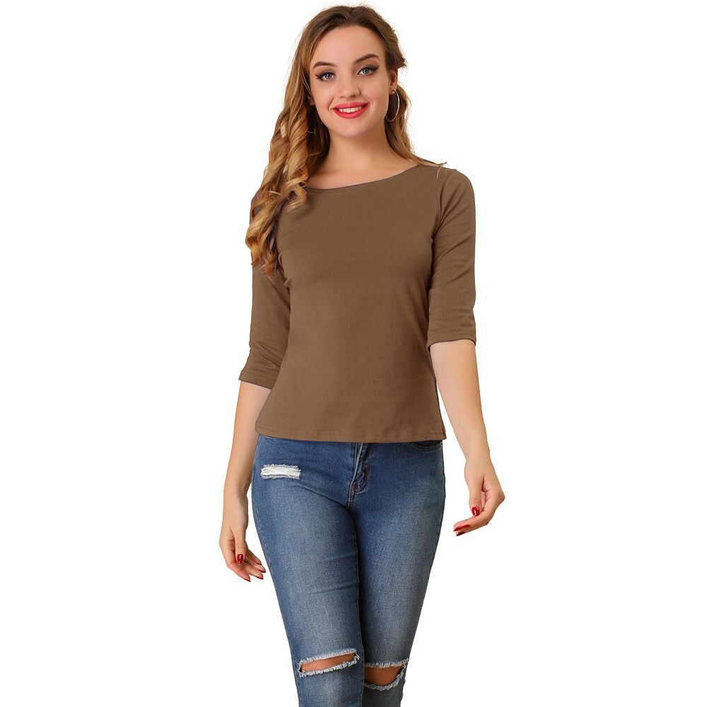 Женская классическая футболка узкого кроя с рукавами до локтя и вырезом лодочкой ALLEGRA K, коричневый
Женская классическая футболка узкого кроя с рукавами до локтя и вырезом лодочкой ALLEGRA K, коричневый