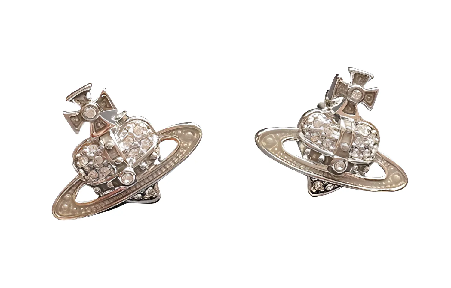 Vivienne Westwood Серебряная серьга-гвоздик унисекс с дизайном Сатурна против часовой стрелки из латуни и хрусталя
Vivienne Westwood Серебряная серьга-гвоздик унисекс с дизайном Сатурна против часовой стрелки из латуни и хрусталя