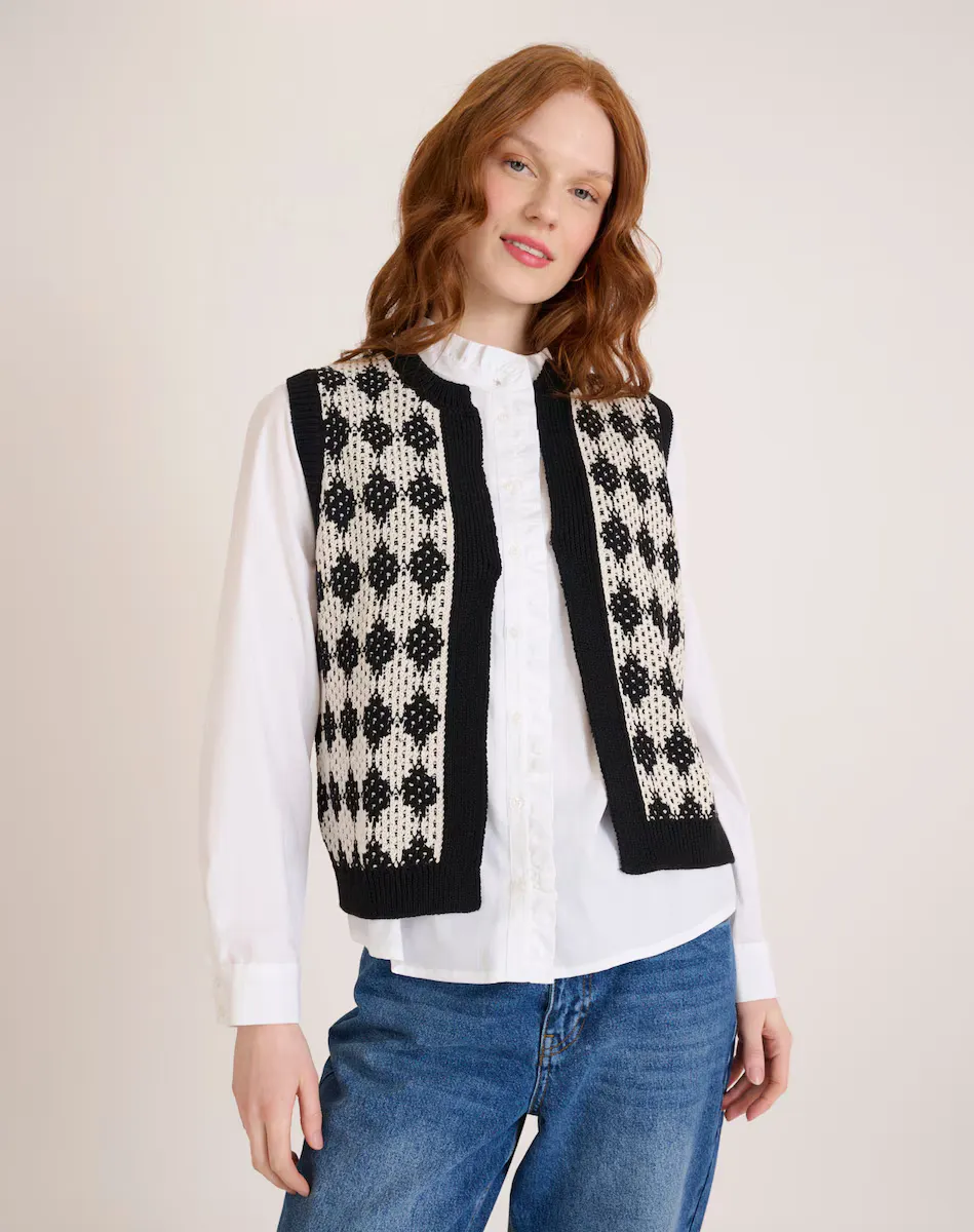 Женский жилет с бриллиантами и застежкой на значок Naf Naf, чёрный
Женский жилет с бриллиантами и застежкой на значок Naf Naf, чёрный