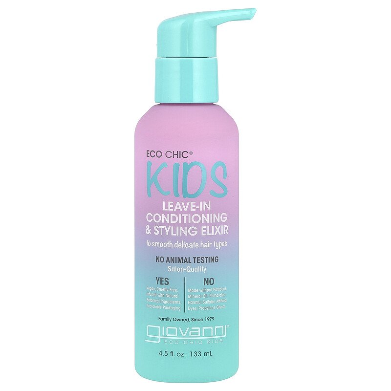 Giovanni, Eco Chic Kids, несмываемый эликсир для кондиционирования и укладки, 133 мл (4,5 жидк. унц.)
Giovanni, Eco Chic Kids, несмываемый эликсир для кондиционирования и укладки, 133 мл (4,5 жидк. унц.)